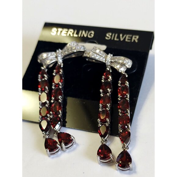 Women's Sterling Silver Stud Earrings Mozambique Garnet with Cubic Zirconia NEW - Picture 1 of 11